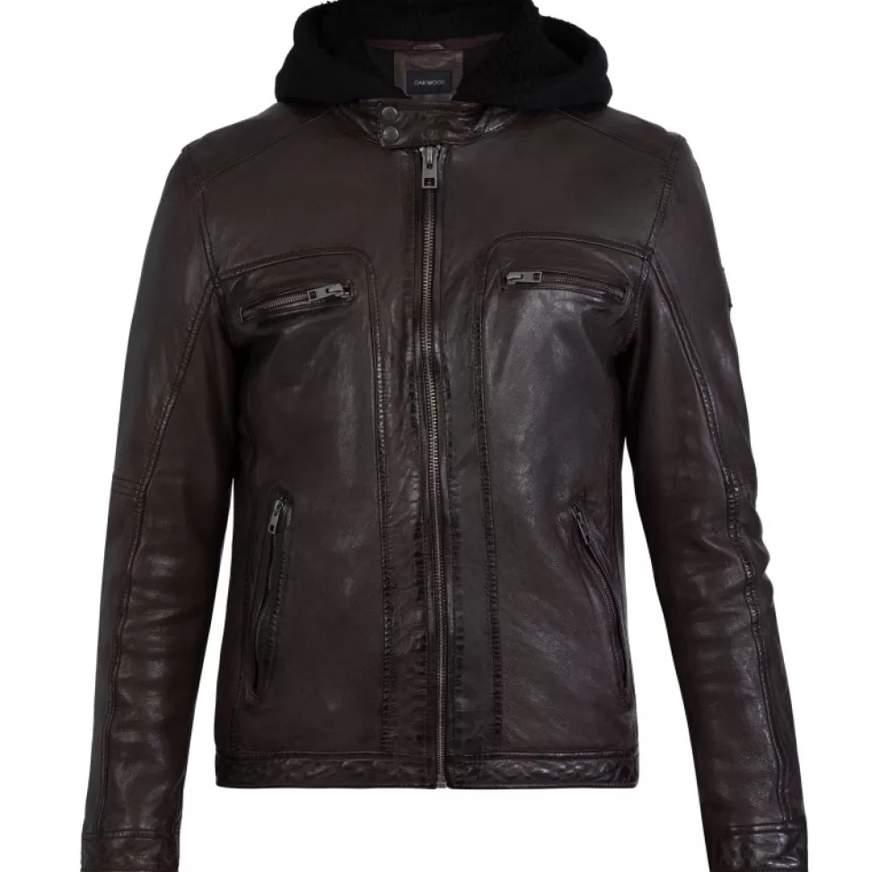 Men OAKWOOD Jackets*Drink Brown - Leather Jacket With Removable Hood