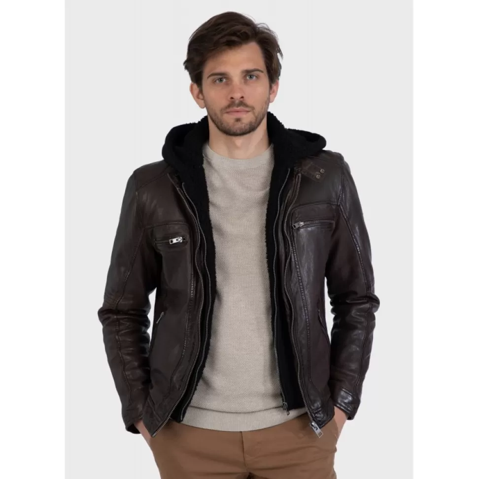 Men OAKWOOD Jackets*Drink Brown - Leather Jacket With Removable Hood