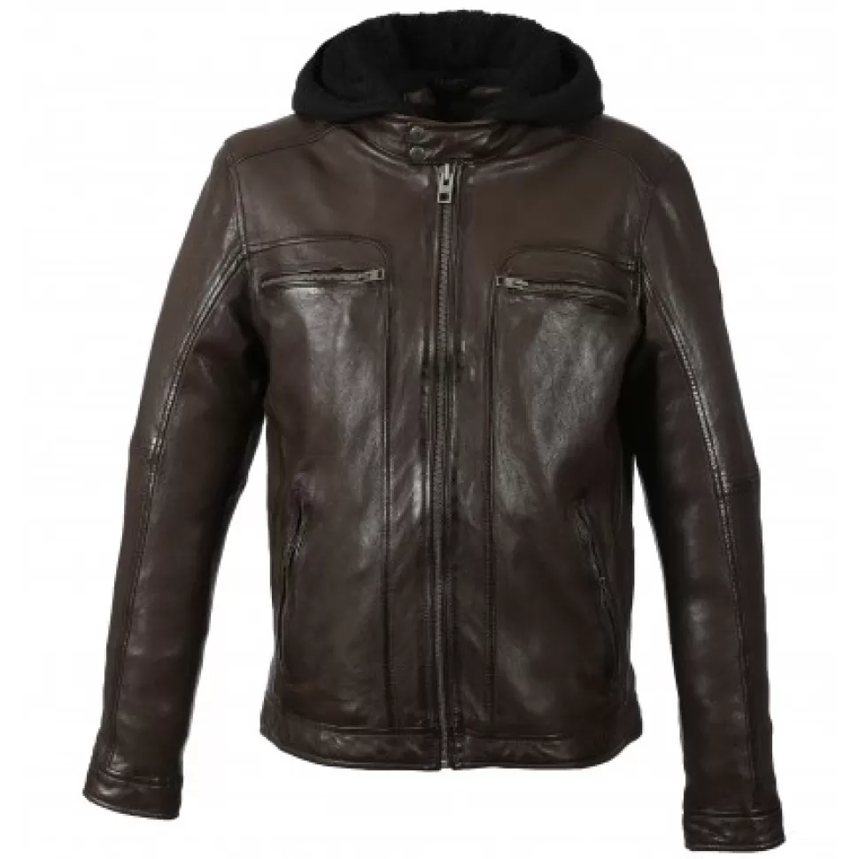 Men OAKWOOD Jackets*Drink Chocolate- Leather Jacket With Removable Hood