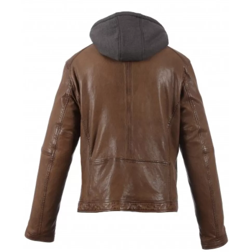 Men OAKWOOD Jackets*Drink Tan - Leather Jacket With Removable Hood