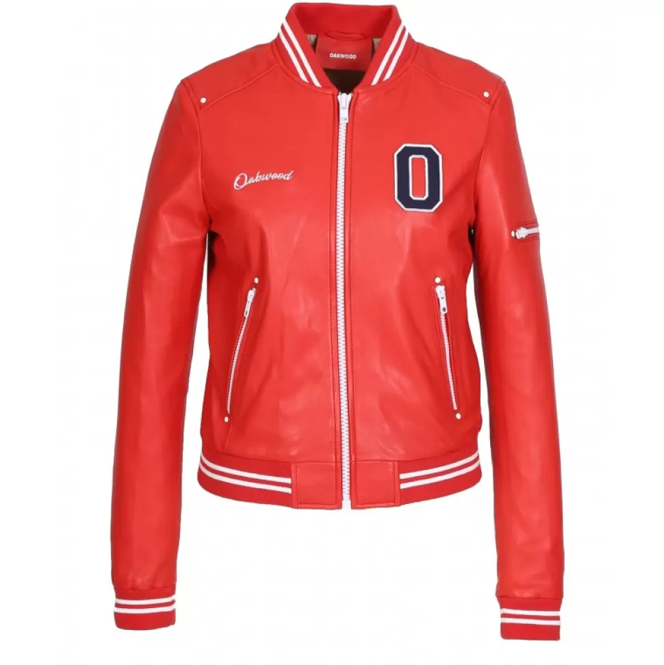 Women OAKWOOD Biker Jackets*Flirt Dark Red - Genuine Leather Varsity Jacket