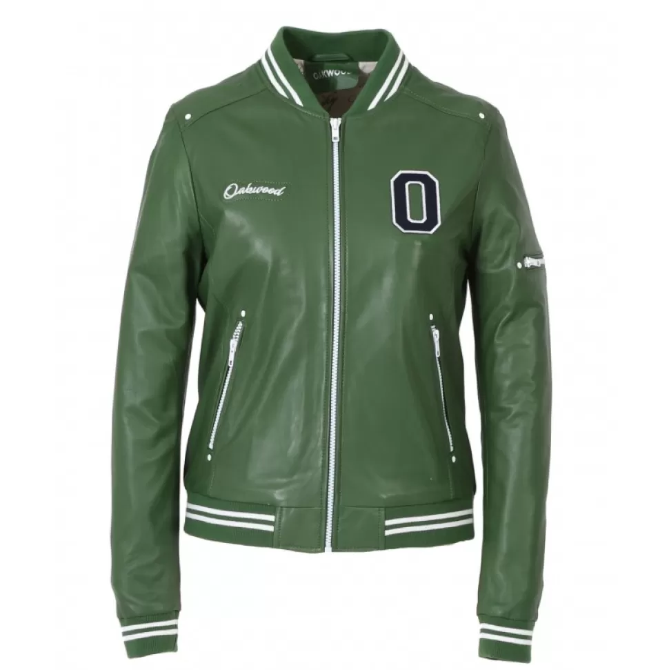 Women OAKWOOD Biker Jackets*Flirt Emerald - Genuine Leather Varsity Jacket