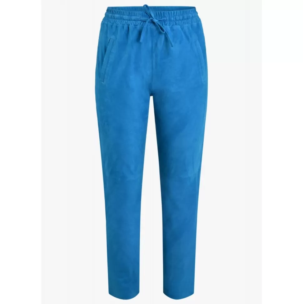 Women OAKWOOD Trousers*Gift Bleu - Genuine Suede Leather Jogpants