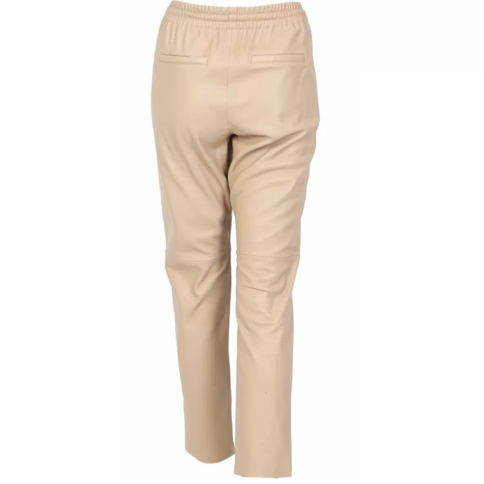 Women OAKWOOD Trousers*Gift Dark Beige - Genuine Leather Jogpants