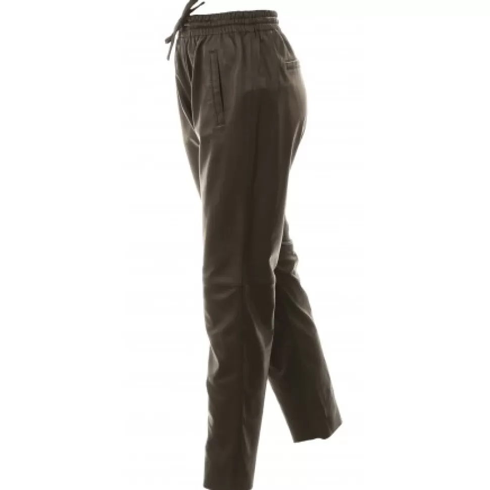 Women OAKWOOD Trousers*Gift Dark Brown- Genuine Leather Jogpants