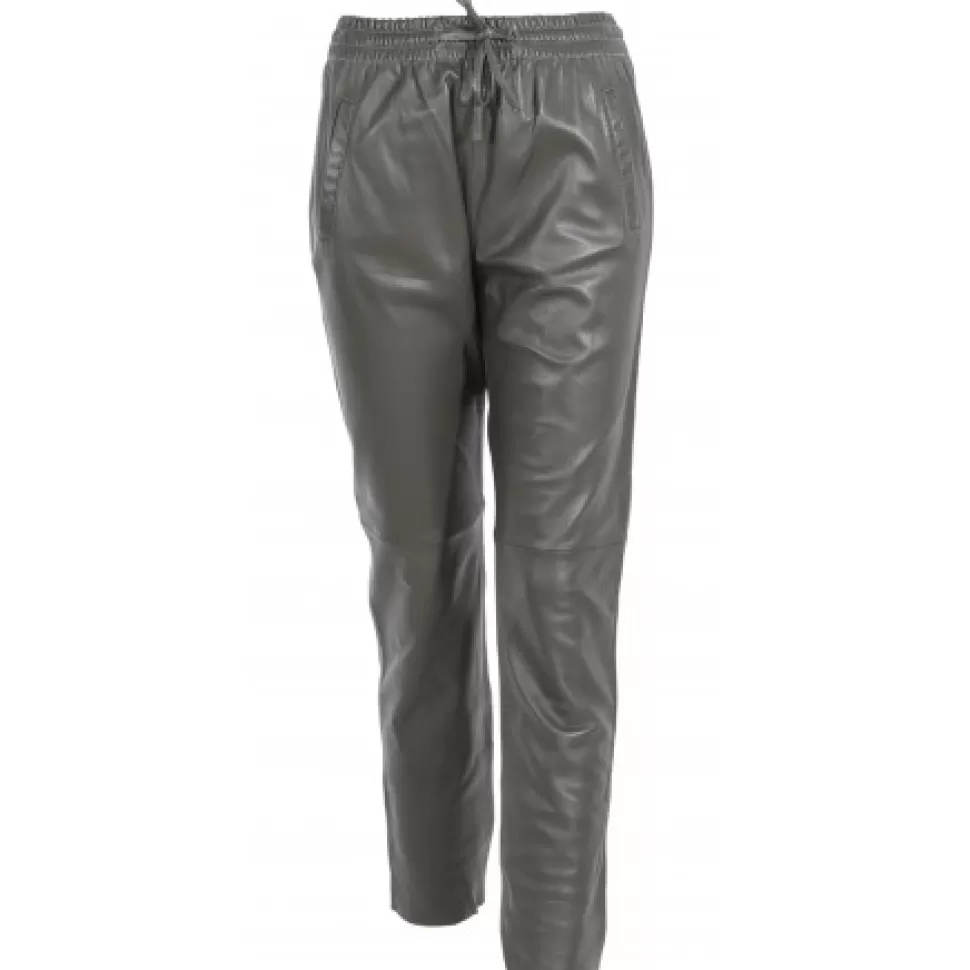 Women OAKWOOD Trousers*Gift Dark Khaki - Genuine Leather Jogpants