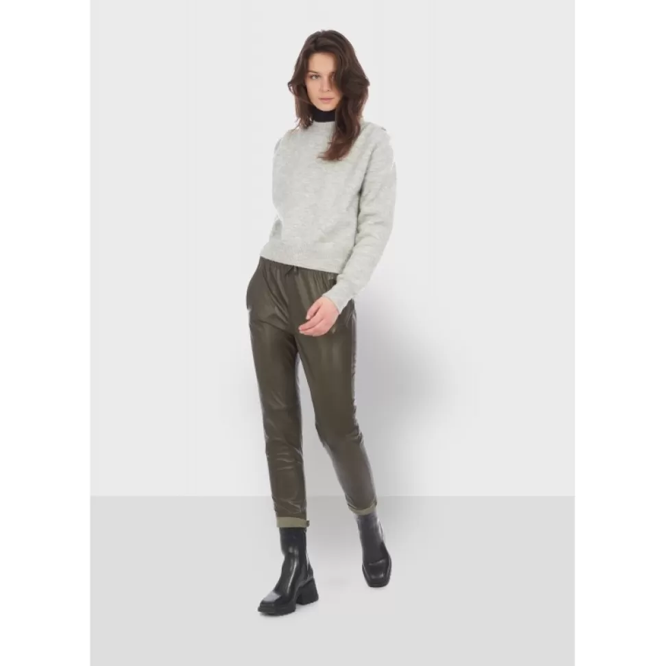 Women OAKWOOD Trousers*Gift Dark Khaki - Genuine Leather Jogpants