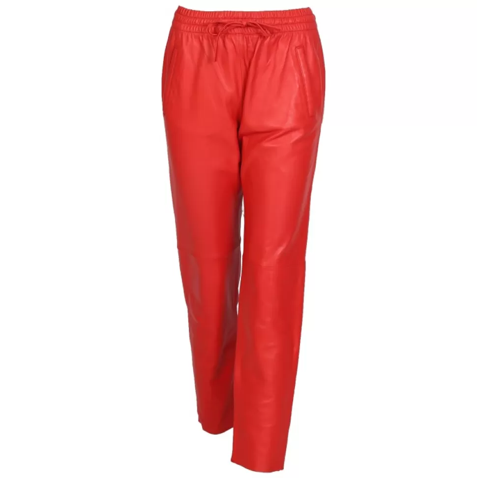 Women OAKWOOD Trousers*Gift Dark Red - Genuine Leather Jogpants