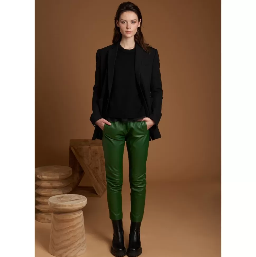 Women OAKWOOD Trousers*Gift Emerald- Genuine Leather Jogpants