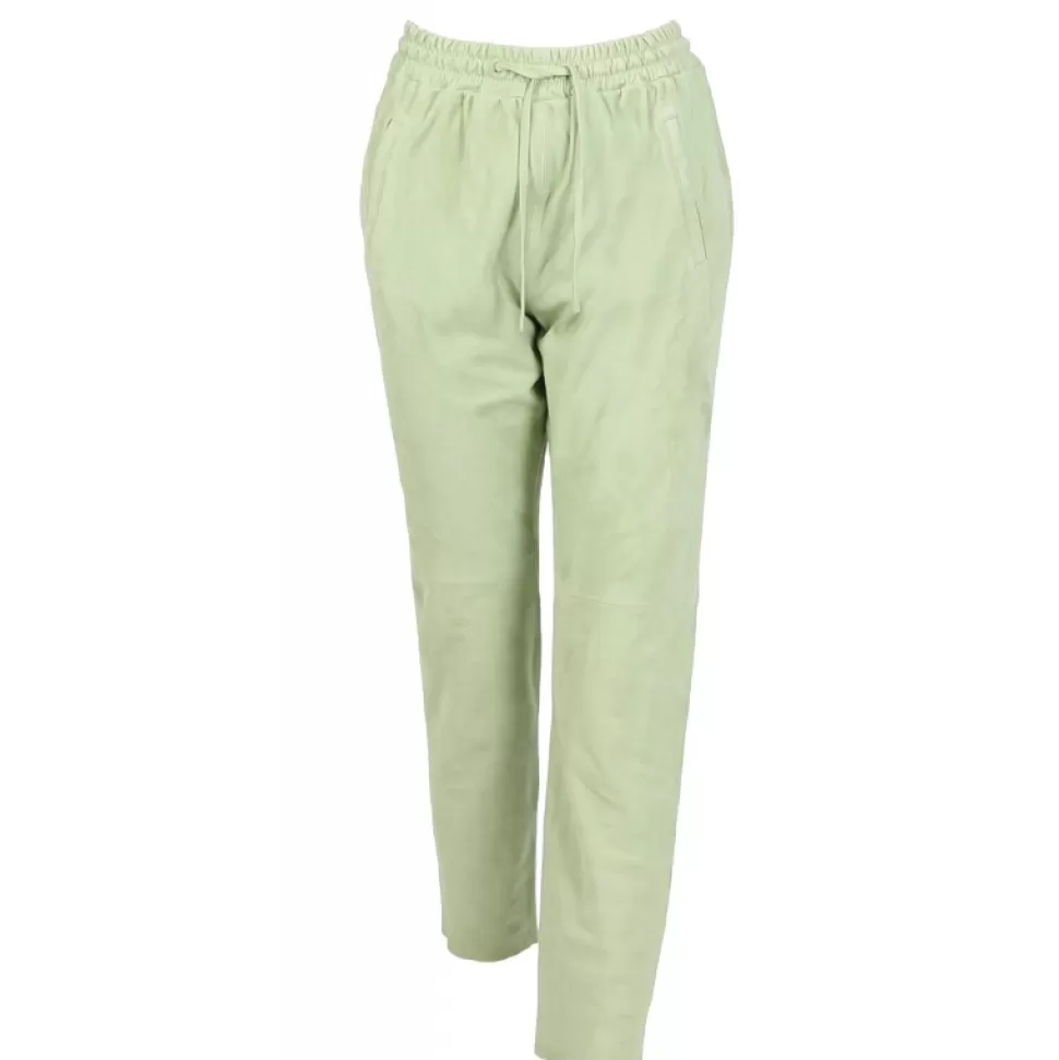 Women OAKWOOD Trousers*Gift Light Green - Genuine Suede Leather Jogpants