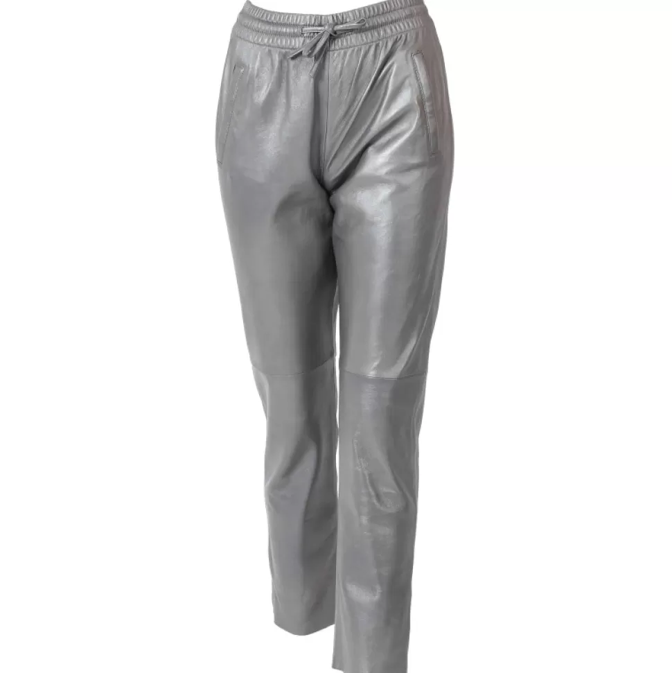 Women OAKWOOD Trousers*Gift Metal Anthracite - Genuine Leather Jogpants