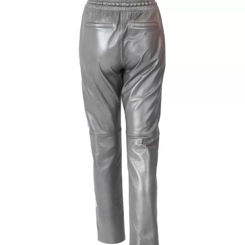 Women OAKWOOD Trousers*Gift Metal Anthracite - Genuine Leather Jogpants