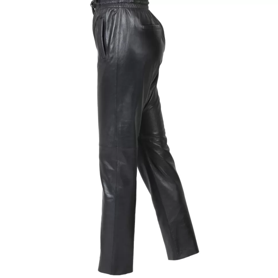 Women OAKWOOD Trousers*Gift Metal Black - Genuine Leather Jogpants