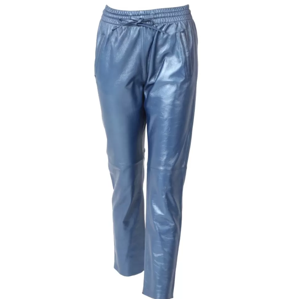 Women OAKWOOD Trousers*Gift Metal Cobalt - Genuine Leather Jogpants