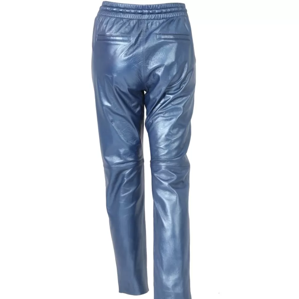 Women OAKWOOD Trousers*Gift Metal Cobalt - Genuine Leather Jogpants