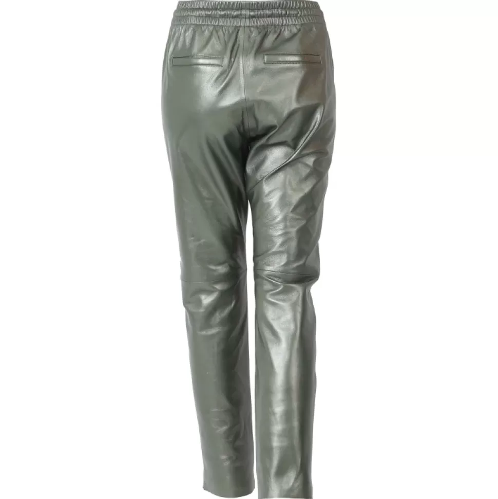 Women OAKWOOD Trousers*Gift Metal Dark Green - Genuine Leather Jogpants