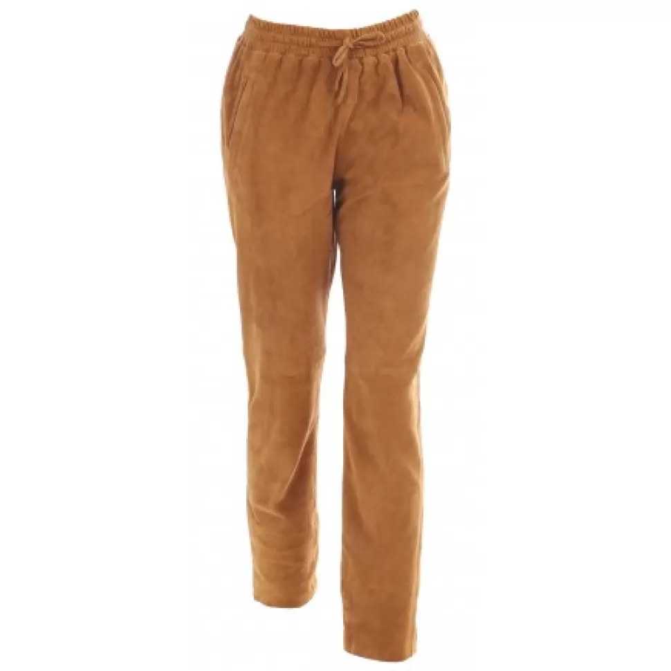 Women OAKWOOD Trousers*Gift Tan - Genuine Suede Leather Jogpants