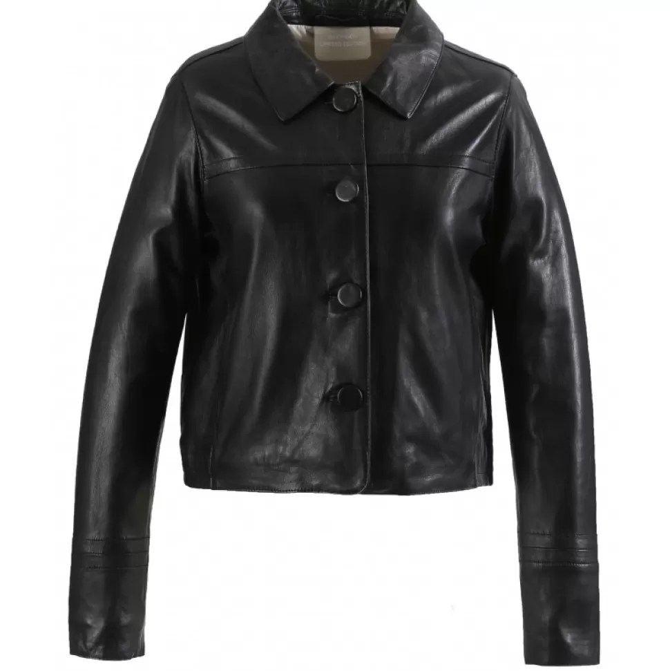 Women OAKWOOD Jackets*Grace Black - Genuine Leather Short Jacket With Buttons