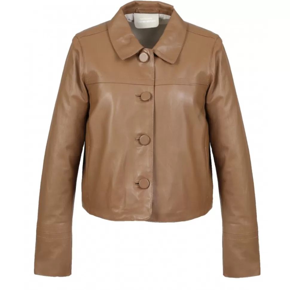 Women OAKWOOD Jackets*Grace Coffee - Genuine Leather Short Jacket With Buttons