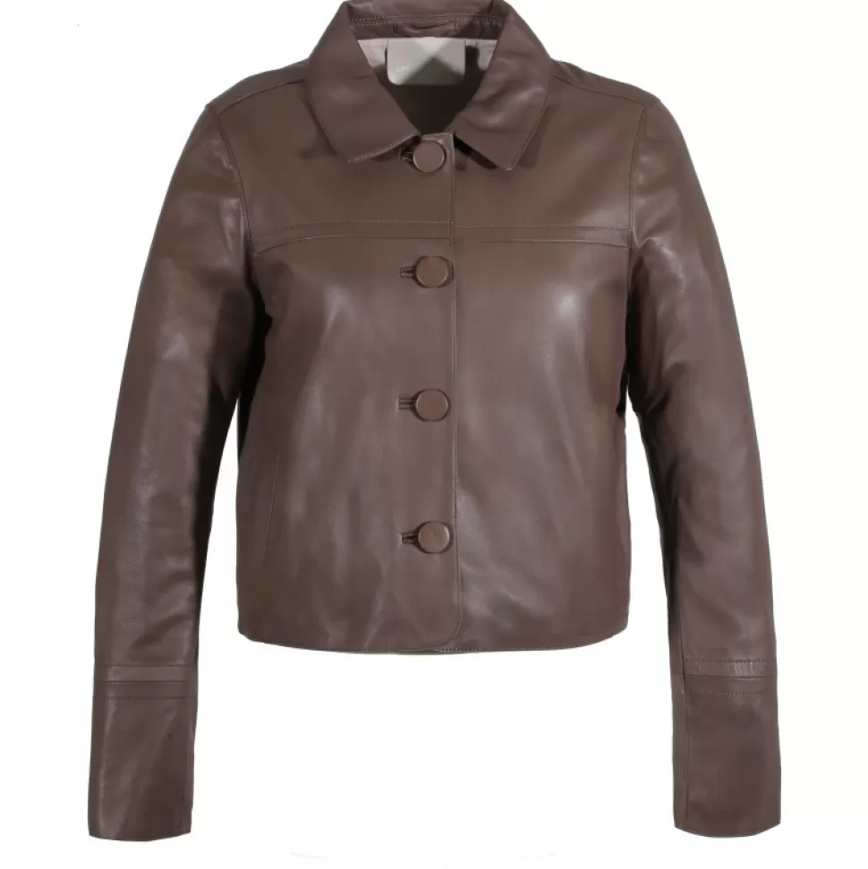 Women OAKWOOD Jackets*Grace Smoke - Genuine Leather Short Jacket With Buttons