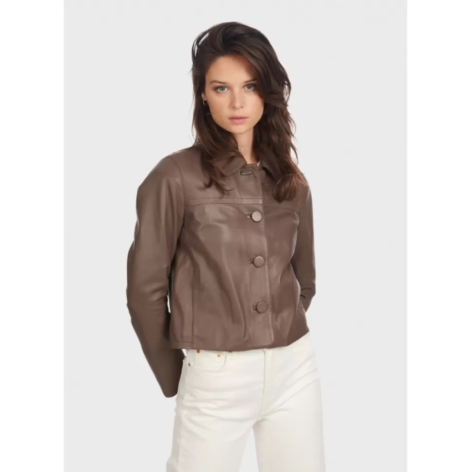 Women OAKWOOD Jackets*Grace Smoke - Genuine Leather Short Jacket With Buttons