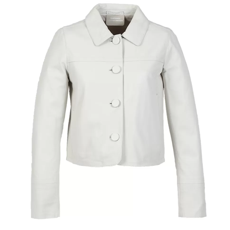 Women OAKWOOD Jackets*Grace White - Genuine Leather Short Jacket With Buttons