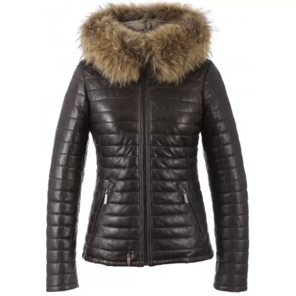 Women OAKWOOD Downjackets*Happy Chocolate - Two-Tone Genuine Leather Down Jacket