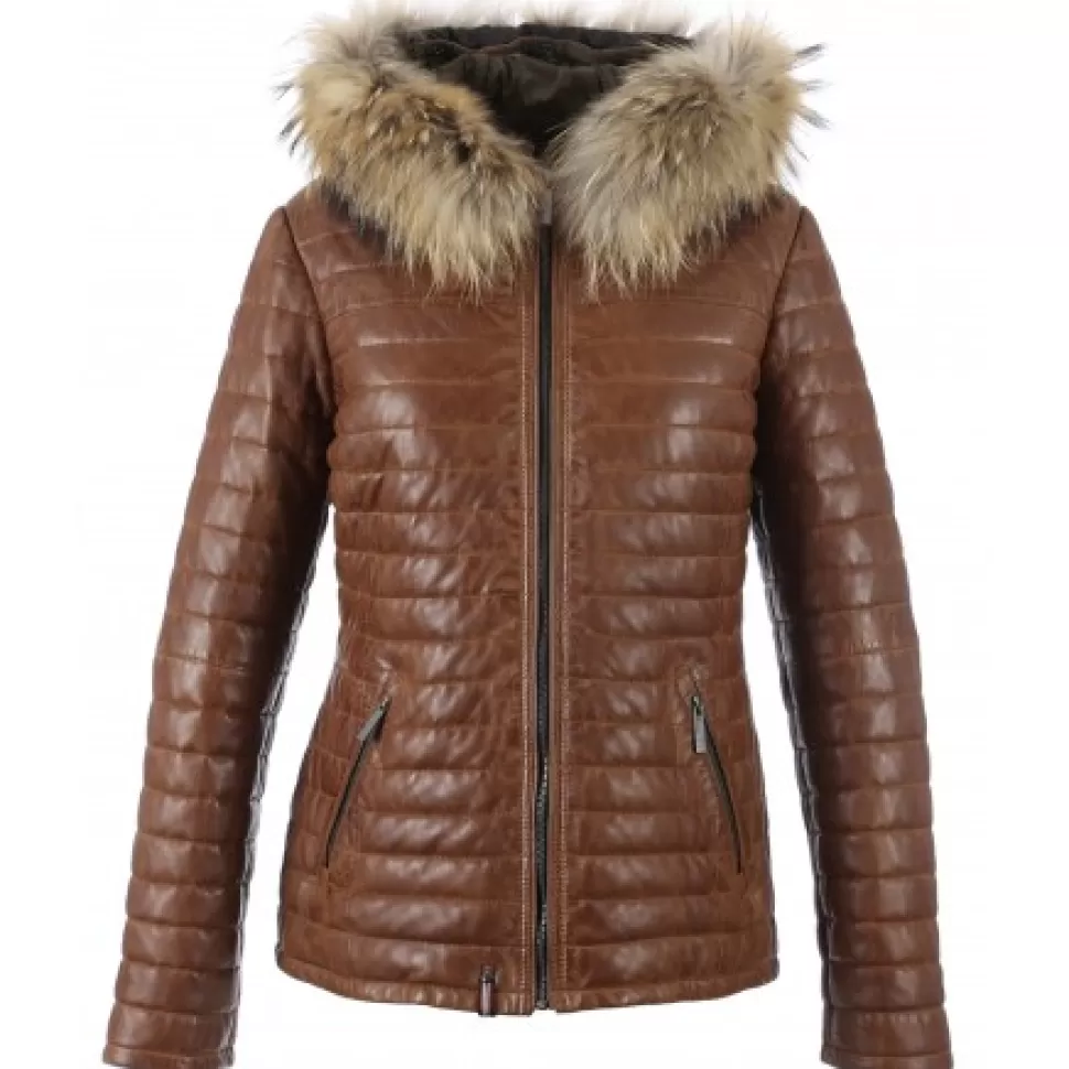 Women OAKWOOD Downjackets*Happy Cognac - Two-Tone Genuine Leather Down Jacket