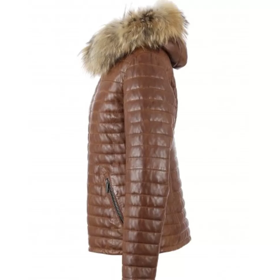 Women OAKWOOD Downjackets*Happy Cognac - Two-Tone Genuine Leather Down Jacket