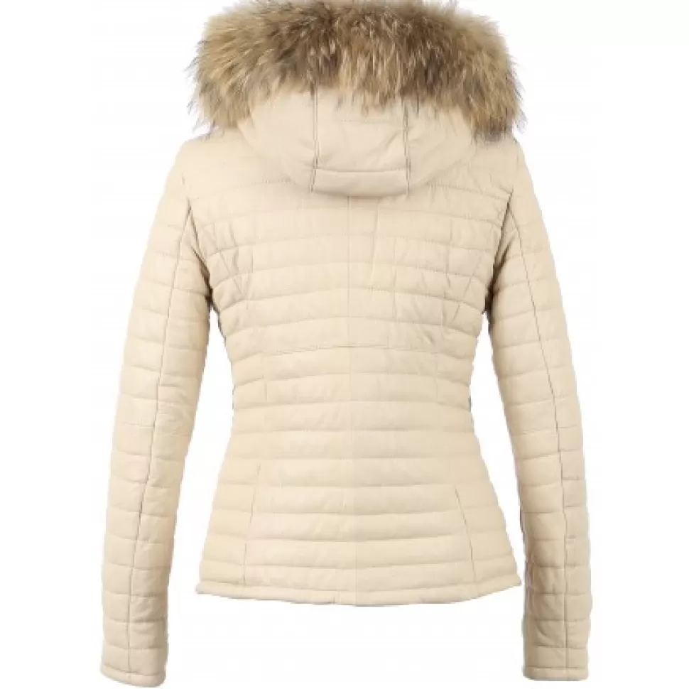 Women OAKWOOD Downjackets*Happy Eggshell- Real Fur Hooded Genuine Leather Jacket