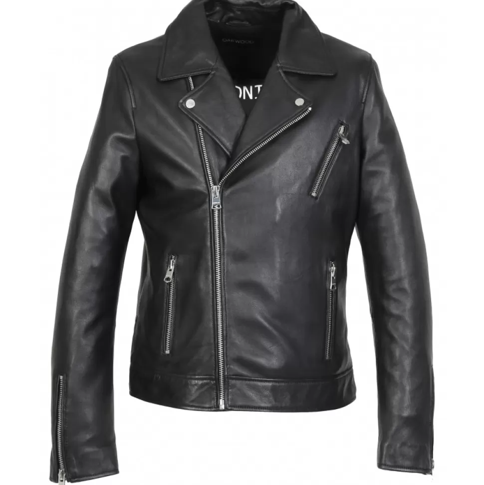 Men OAKWOOD Jackets*Hommage Black - Genuine Leather Asymmetrical Jacket