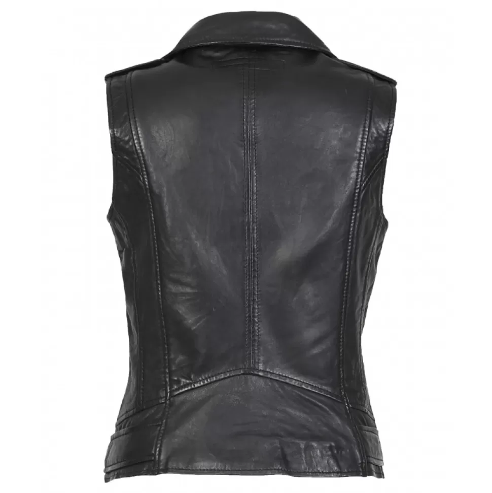 Women OAKWOOD Vests*Kylie 6 Noir - Sleeveless Biker Jacket In Genuine Leather