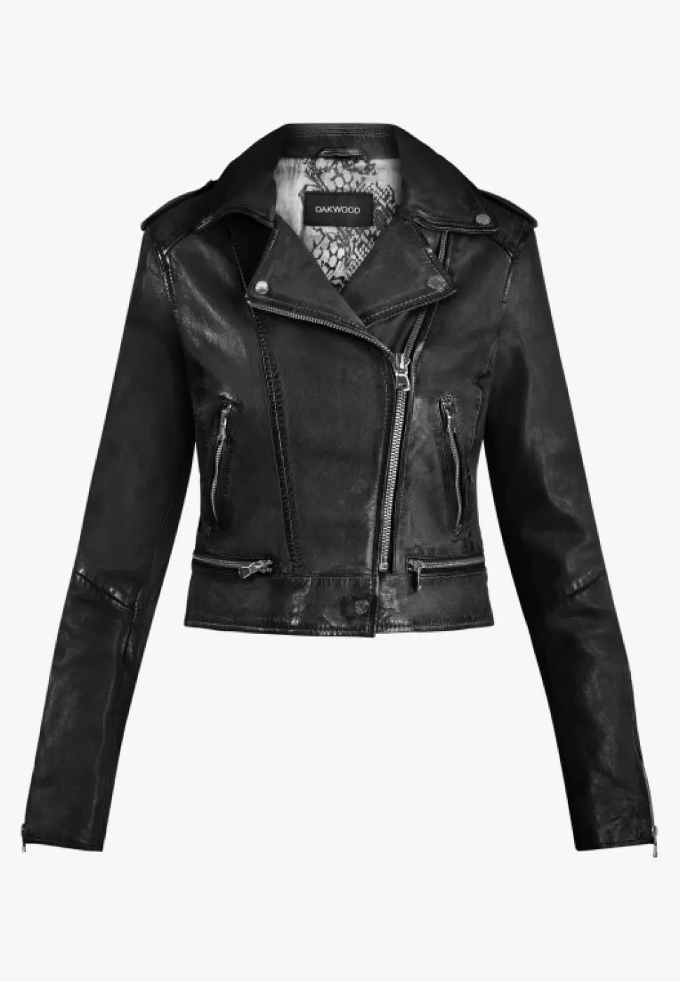 Women OAKWOOD Biker Jackets*Kyoto Black - Washed Look Genuine Leather Jacket