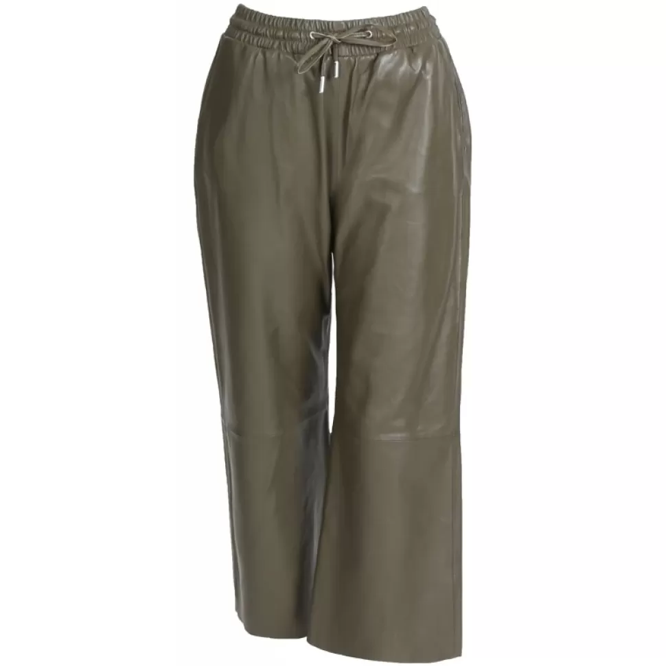 Women OAKWOOD Trousers*Loft Khaki - Genuine Sheep Leather Short Trousers