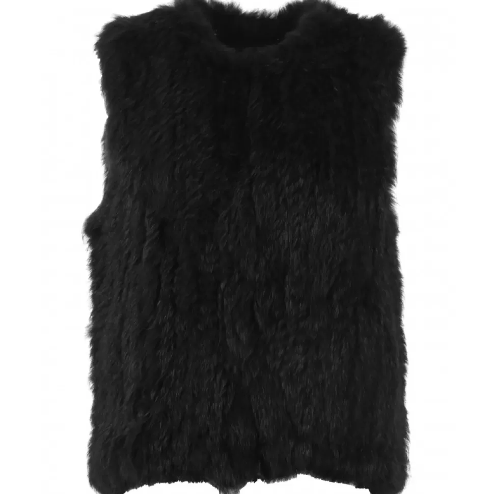 Women OAKWOOD Vests*Magali Black- Real Fur Gilet