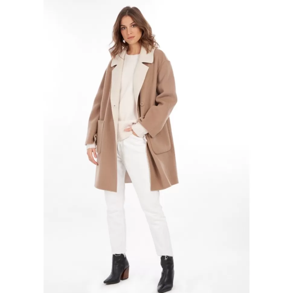 Women OAKWOOD Coats*Magdalena Taupe - Short Reversible Wool Coat