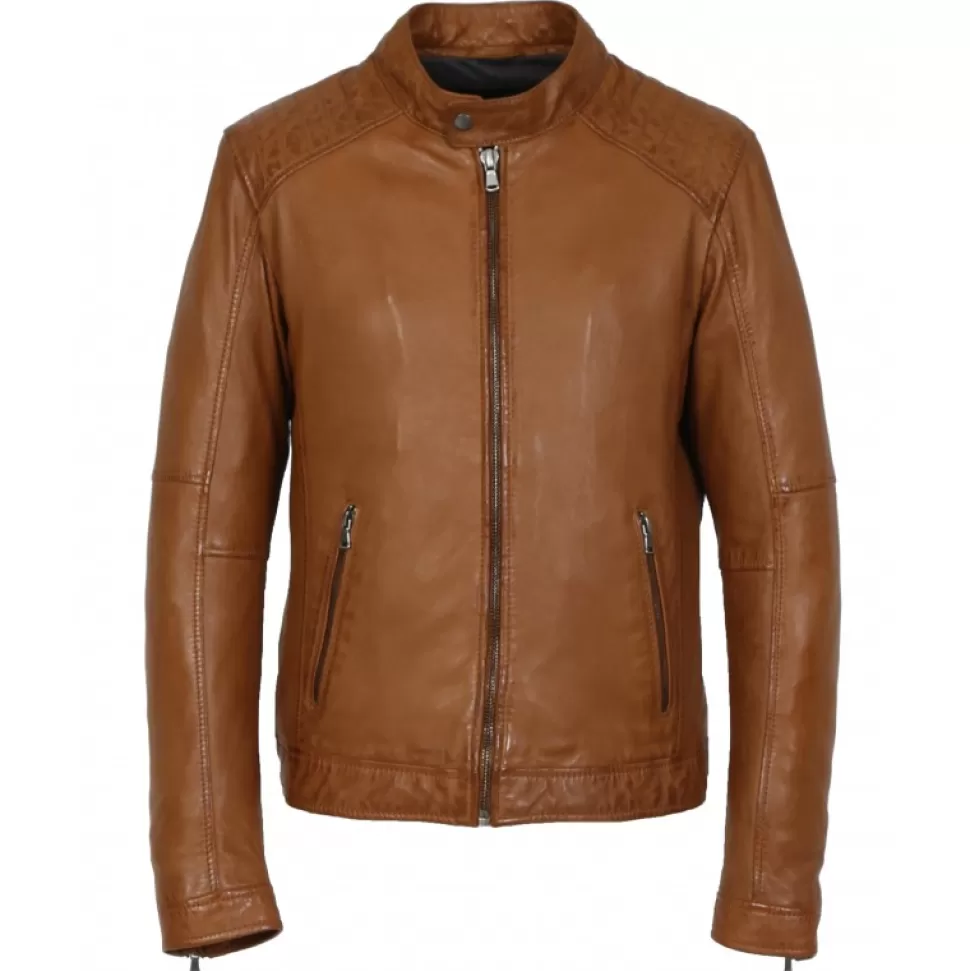 Men OAKWOOD Jackets*Manager Cognac - Genuine Leather Jacket With Mandarin Collar