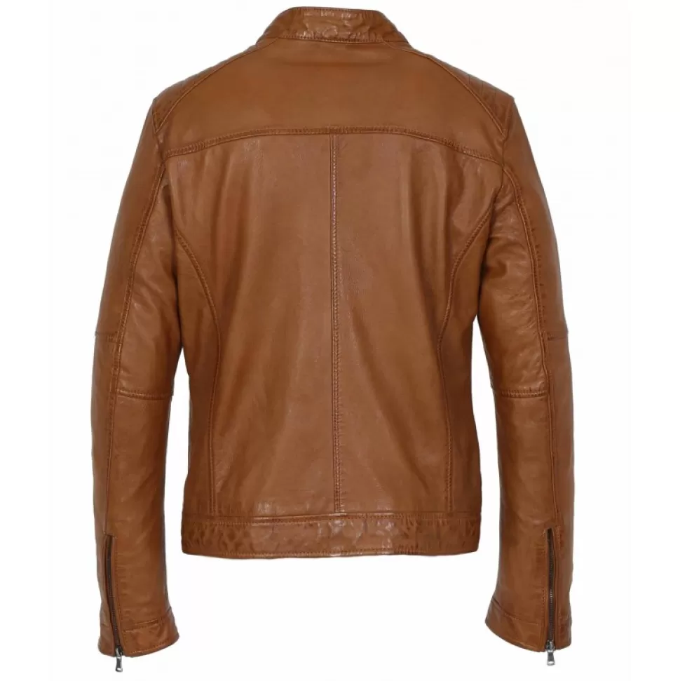 Men OAKWOOD Jackets*Manager Cognac - Genuine Leather Jacket With Mandarin Collar