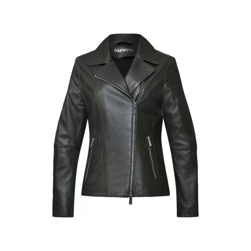 Women OAKWOOD Biker Jackets*Maranta Black - Asymetrical Jacket In Genuine Leather