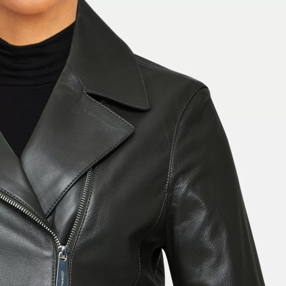 Women OAKWOOD Biker Jackets*Maranta Black - Asymetrical Jacket In Genuine Leather