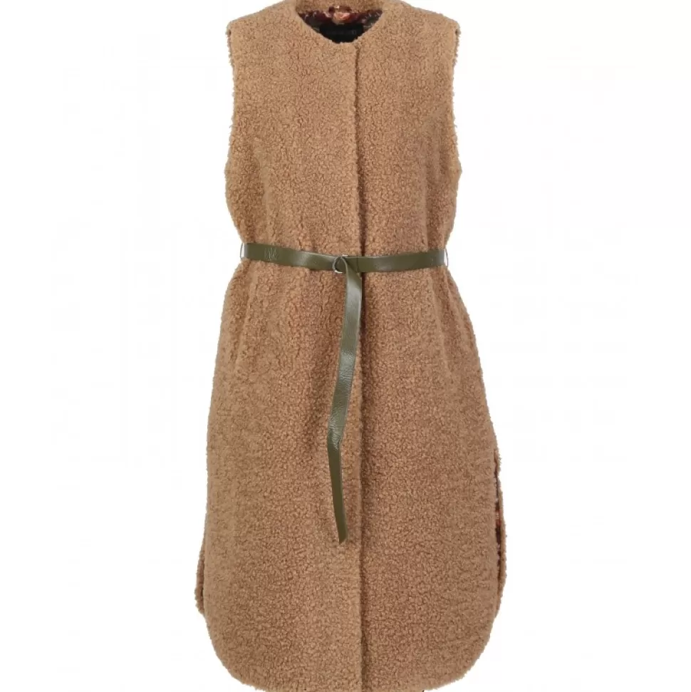 Women OAKWOOD Vests*Matcha Toffee - Curly Fake Fur Sleeveless Coat