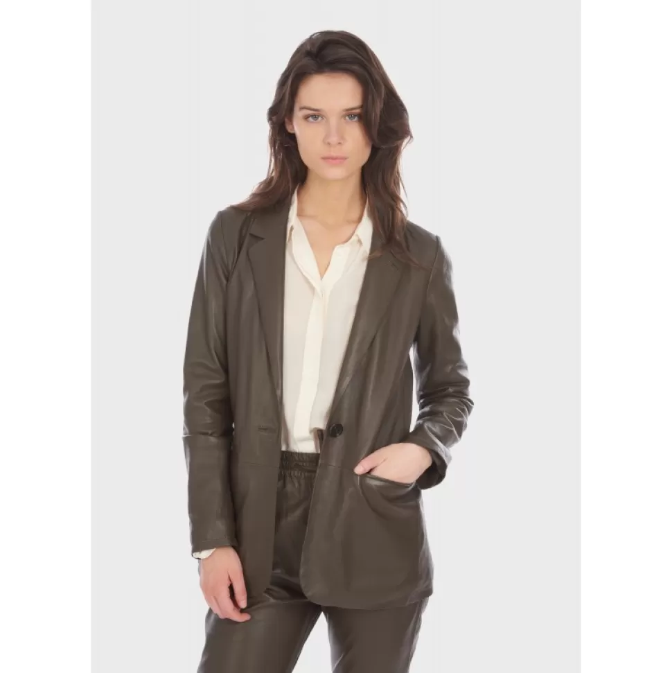 Women OAKWOOD Jackets*Meg Brown- Genuine Sheep Leather Blazer