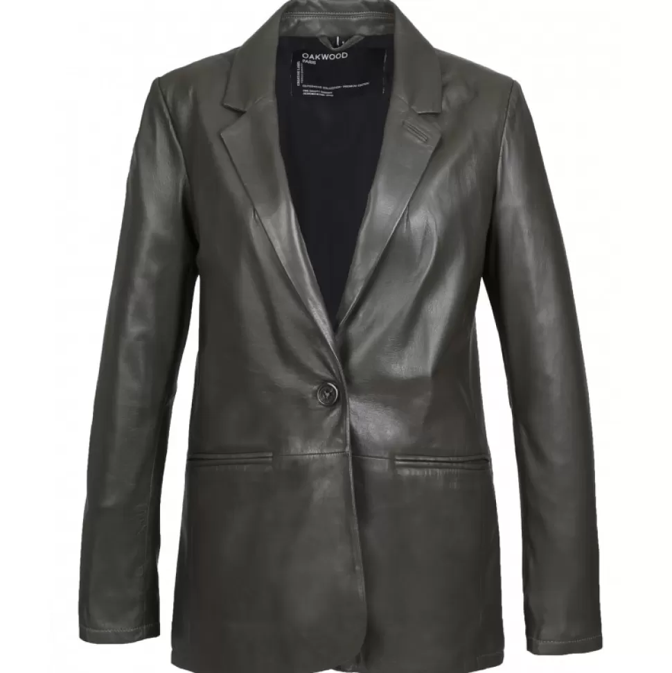 Women OAKWOOD Jackets*Meg Dark Khaki - Genuine Sheep Leather Blazer