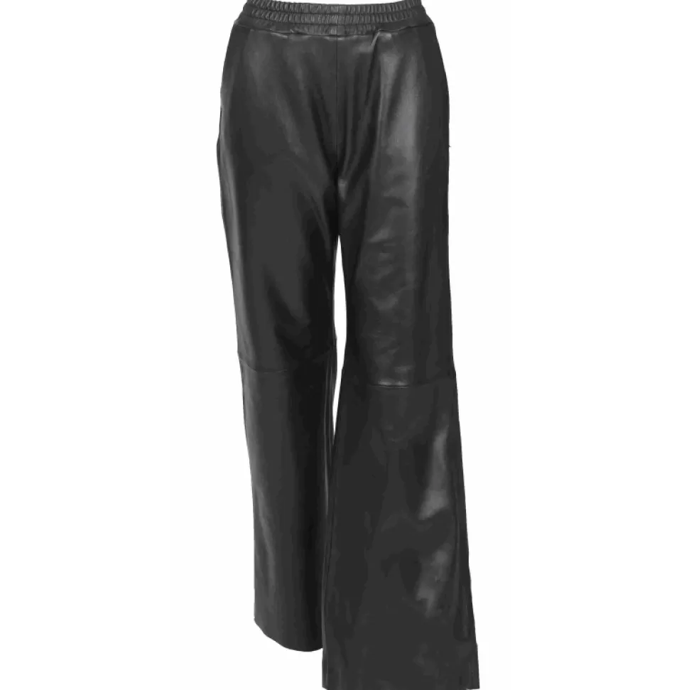 Women OAKWOOD Trousers*Mila Black - High Waisted Large Trousers In Genuine Leather