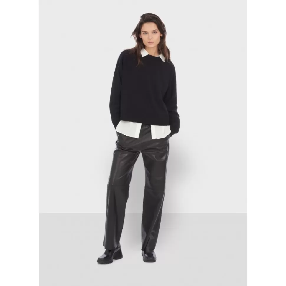 Women OAKWOOD Trousers*Mila Black - High Waisted Large Trousers In Genuine Leather