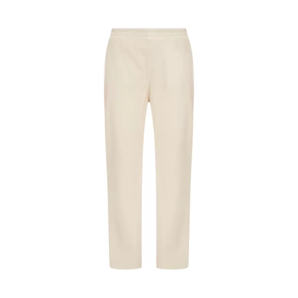 Women OAKWOOD Trousers*Mila Eggshell - High Waisted Large Trousers In Genuine Leather