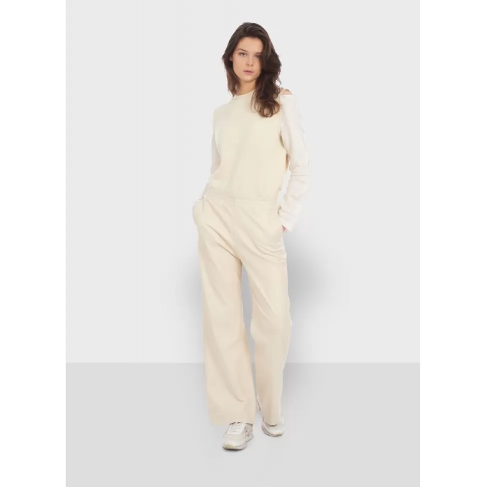 Women OAKWOOD Trousers*Mila Eggshell - High Waisted Large Trousers In Genuine Leather