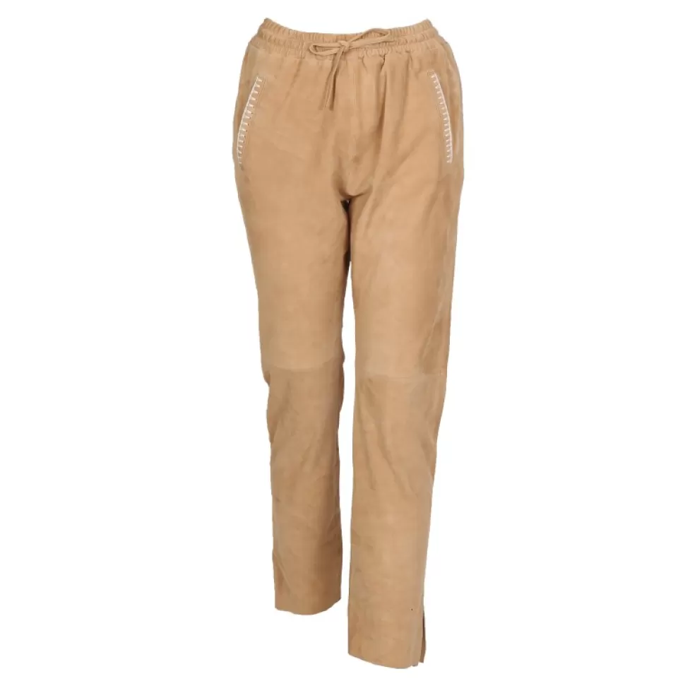 Women OAKWOOD Trousers*Mouna Beige - Genuine Suede Leather Jogpants