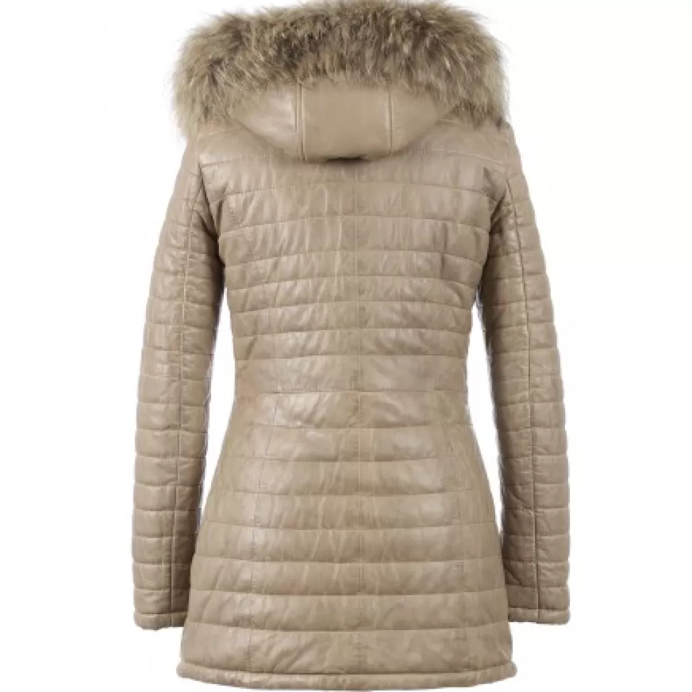 Women OAKWOOD Downjackets*Popping Dark Beige -Two-Tone Genuine Leather Long Down Jacket