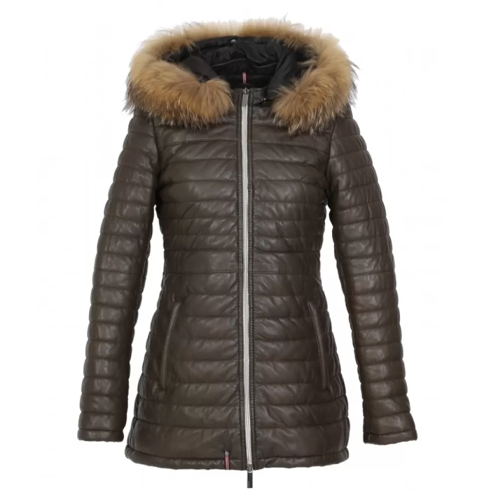 Women OAKWOOD Downjackets*Poppy Brown - Genuine Leather Long Down Jacket